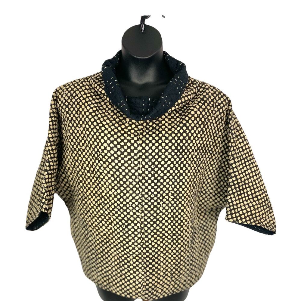 Yaza cotton pull over quilted cowl neck top khaki and black polka dot shirt L/XL